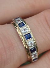 Load image into Gallery viewer, Vintage: 9ct Gold 11 Cornflower Blue Sapphires White Sapphires Eternity Ring- From 1974
