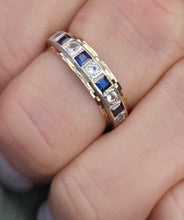 Load image into Gallery viewer, Vintage: 9ct Gold 11 Cornflower Blue Sapphires White Sapphires Eternity Ring- From 1974
