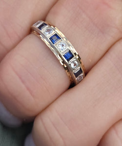 Vintage: 9ct Gold 11 Cornflower Blue Sapphires White Sapphires Eternity Ring- From 1974
