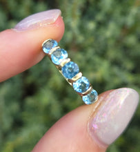 Load image into Gallery viewer, 2230 Vintage: 9ct Gold 5 Swiss Blue Topaz Stacker/Half-Hoop Ring
