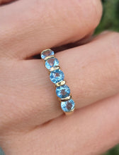 Load image into Gallery viewer, 2230 Vintage: 9ct Gold 5 Swiss Blue Topaz Stacker/Half-Hoop Ring
