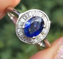 Load image into Gallery viewer, 2356 18ct White Gold French Blue Sapphire 24 Natural Baguette Cut Diamonds Cluster
