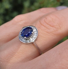 Load image into Gallery viewer, 2356 18ct White Gold French Blue Sapphire 24 Natural Baguette Cut Diamonds Cluster
