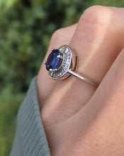 Load image into Gallery viewer, 2356 18ct White Gold French Blue Sapphire 24 Natural Baguette Cut Diamonds Cluster
