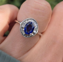 Load image into Gallery viewer, 2356 18ct White Gold French Blue Sapphire 24 Natural Baguette Cut Diamonds Cluster
