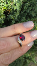 Load image into Gallery viewer, 2393 Vintage: 9ct Gold Rich Red Garnet 10 Natural Diamonds Crossover Ring
