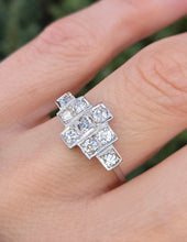 Cargar imagen en el visor de la galería, 2365 Vintage: 18ct White Gold Natural Diamonds (0.55ct) Geometric Set Art Deco Style Ring
