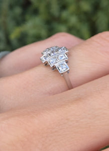 2365 Vintage: 18ct White Gold Natural Diamonds (0.55ct) Geometric Set Art Deco Style Ring