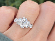 Cargar imagen en el visor de la galería, 2365 Vintage: 18ct White Gold Natural Diamonds (0.55ct) Geometric Set Art Deco Style Ring
