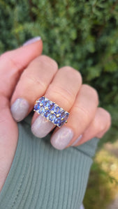 6264 Vintage: 9ct Gold Blue Tanzanites Diamonds Tiered Cocktail Ring
