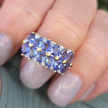 Load image into Gallery viewer, 6264 Vintage: 9ct Gold Blue Tanzanites Diamonds Tiered Cocktail Ring
