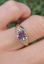 Load image into Gallery viewer, 6268 Vintage: 9ct Gold Pink Sapphire 12 Diamonds Dress Ring
