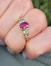 Load image into Gallery viewer, 627 Vintage: 14ct Gold Rubies Baguette Diamonds Art Deco Style  Ring
