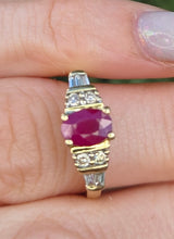 Load image into Gallery viewer, 627 Vintage: 14ct Gold Rubies Baguette Diamonds Art Deco Style  Ring
