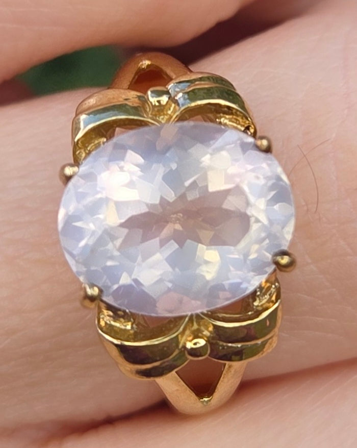 6270 Vintage: 9ct Gold Large Pink Rose Quartz Cocktail Ring