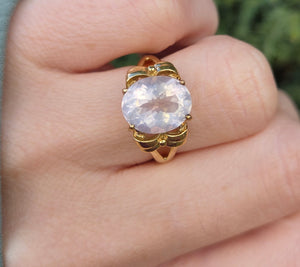 6270 Vintage: 9ct Gold Large Pink Rose Quartz Cocktail Ring