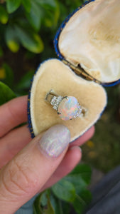 2301 Vintage: 18ct Cabochon White Opal Natural Diamonds Cocktail Ring