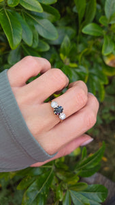 2369 18ct Gold Australian Blue Sapphire (1.08ct) Diamonds (0.34ct) 3- Stone Ring