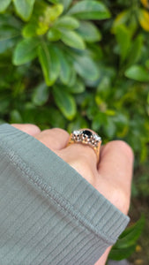 2369 18ct Gold Australian Blue Sapphire (1.08ct) Diamonds (0.34ct) 3- Stone Ring