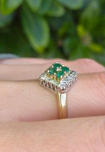 6278 Vintage: 9ct Gold Emeralds Diamonds Art Deco Style Ring