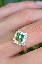 Load image into Gallery viewer, 6278 Vintage: 9ct Gold Emeralds Diamonds Art Deco Style Ring
