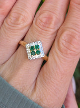 Load image into Gallery viewer, 6278 Vintage: 9ct Gold Emeralds Diamonds Art Deco Style Ring
