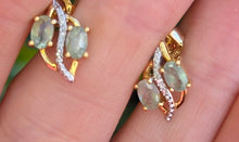 Load image into Gallery viewer, 2173 Vintage: 9ct Gold Mint Green Topaz 16 Natural Diamonds Stud Earrings
