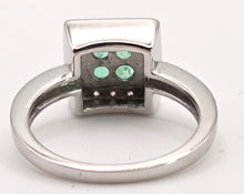Load image into Gallery viewer, 2440- Vintage: 14ct White Gold Emeralds Diamonds Art Deco Style Panel Ring
