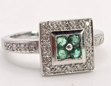 Load image into Gallery viewer, 2440- Vintage: 14ct White Gold Emeralds Diamonds Art Deco Style Panel Ring
