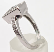 Load image into Gallery viewer, 2440- Vintage: 14ct White Gold Emeralds Diamonds Art Deco Style Panel Ring
