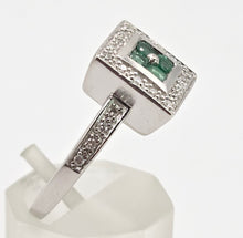 Load image into Gallery viewer, 2440- Vintage: 14ct White Gold Emeralds Diamonds Art Deco Style Panel Ring
