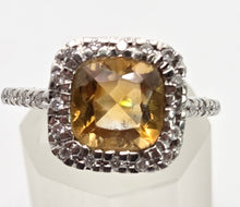 Load image into Gallery viewer, 2444; Vintage 18ct White Gold Fiery Yellow Citrine 24 Diamonds Ring
