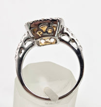 Load image into Gallery viewer, 2444; Vintage 18ct White Gold Fiery Yellow Citrine 24 Diamonds Ring
