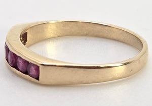 2508- Vintage: 9ct Gold 6 Channel Set Rubies Stacker/Half- Eternity Ring