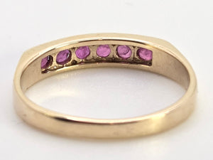 2508- Vintage: 9ct Gold 6 Channel Set Rubies Stacker/Half- Eternity Ring