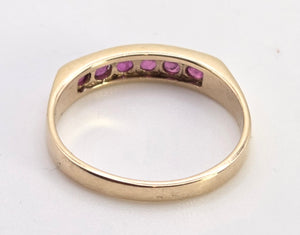 2508- Vintage: 9ct Gold 6 Channel Set Rubies Stacker/Half- Eternity Ring