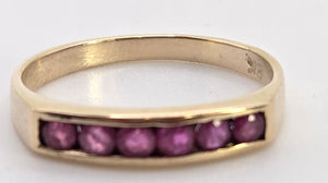 2508- Vintage: 9ct Gold 6 Channel Set Rubies Stacker/Half- Eternity Ring