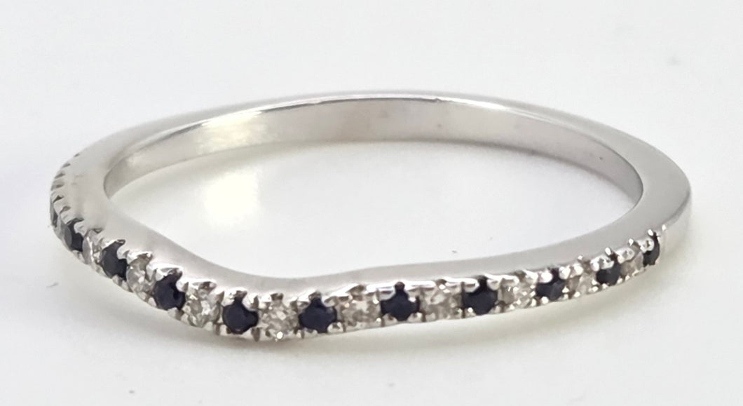 2515- Vintage: 14ct White Gold Blue Sapphires Diamonds Wishbone Stacker Ring-LOVE Vera Wang