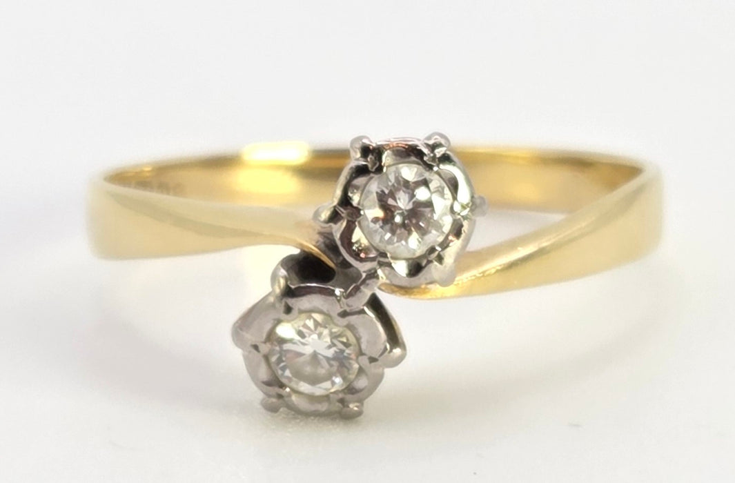 2559: Vintage 18ct Gold Round Full Cut Natural Sparkling Diamonds Crossover Ring- From 1978
