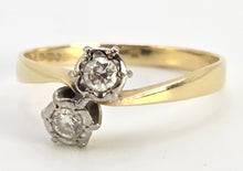 Cargar imagen en el visor de la galería, 2559: Vintage 18ct Gold Round Full Cut Natural Sparkling Diamonds Crossover Ring- From 1978
