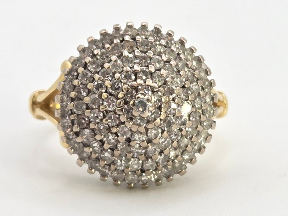 2560: Vintage 18ct Gold Natural Diamonds (1.25ct) Tiered Cluster Ring