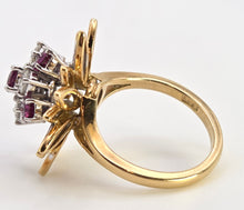 Load image into Gallery viewer, 2561: Vintage 18ct Gold Rubies Diamonds Sunburst Openwork Cocktail Ring
