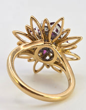Load image into Gallery viewer, 2561: Vintage 18ct Gold Rubies Diamonds Sunburst Openwork Cocktail Ring
