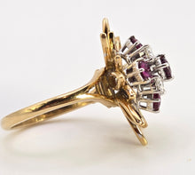 Load image into Gallery viewer, 2561: Vintage 18ct Gold Rubies Diamonds Sunburst Openwork Cocktail Ring
