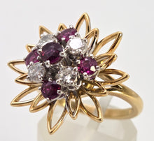 Load image into Gallery viewer, 2561: Vintage 18ct Gold Rubies Diamonds Sunburst Openwork Cocktail Ring
