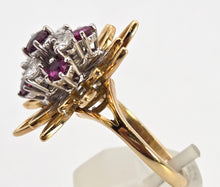 Load image into Gallery viewer, 2561: Vintage 18ct Gold Rubies Diamonds Sunburst Openwork Cocktail Ring
