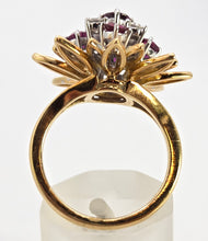 Load image into Gallery viewer, 2561: Vintage 18ct Gold Rubies Diamonds Sunburst Openwork Cocktail Ring
