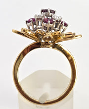 Load image into Gallery viewer, 2561: Vintage 18ct Gold Rubies Diamonds Sunburst Openwork Cocktail Ring
