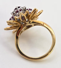 Load image into Gallery viewer, 2561: Vintage 18ct Gold Rubies Diamonds Sunburst Openwork Cocktail Ring

