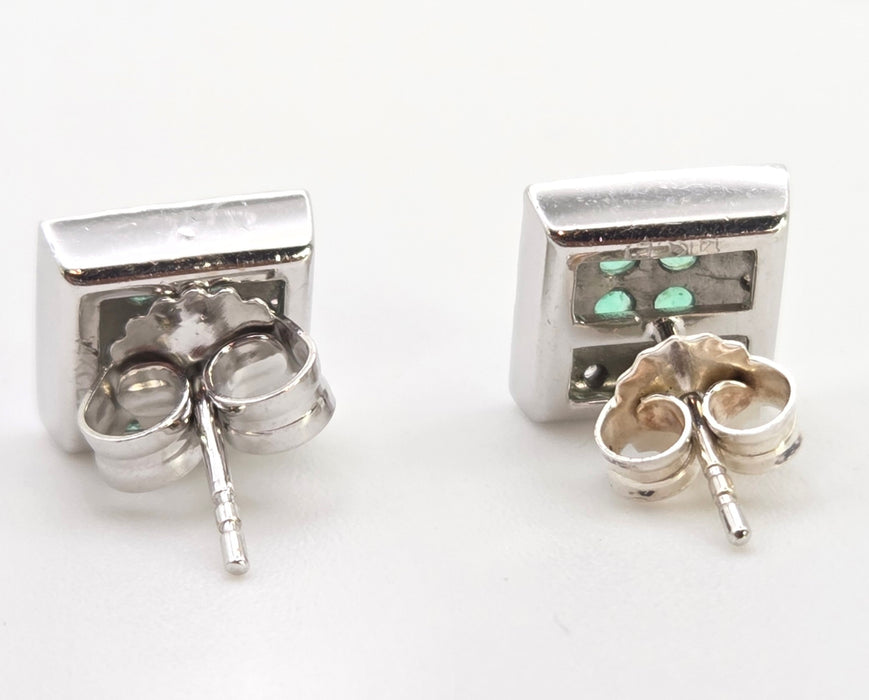 2439  Vintage; 14ct Gold Emeralds Natural Sparkling Diamonds Art Deco Style Panel Earrings